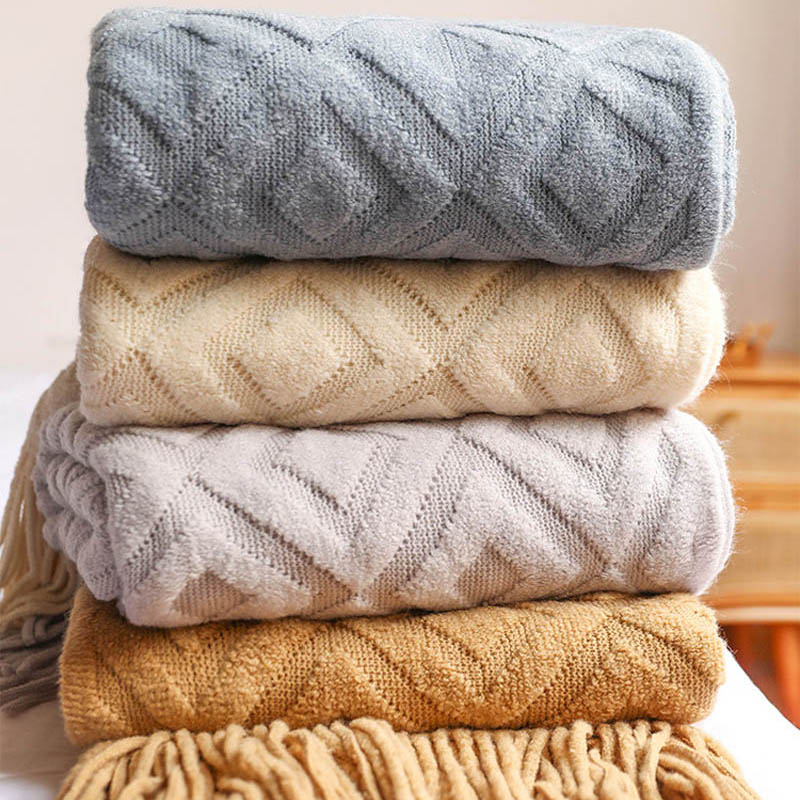Throw Blanket Chunky Knit - بطانية سرير على الطراز الاسكندنافي ،