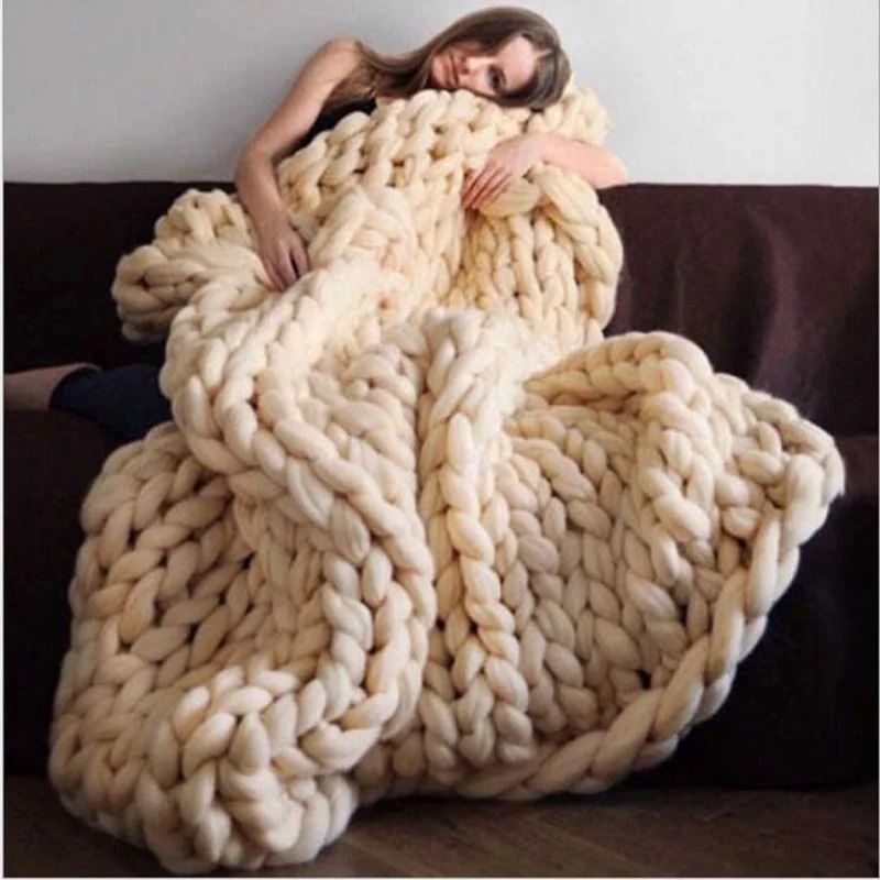 Throw Blanket Chunky Knit - موضة بطانية صوف مكتنزة سميكة كبيرة