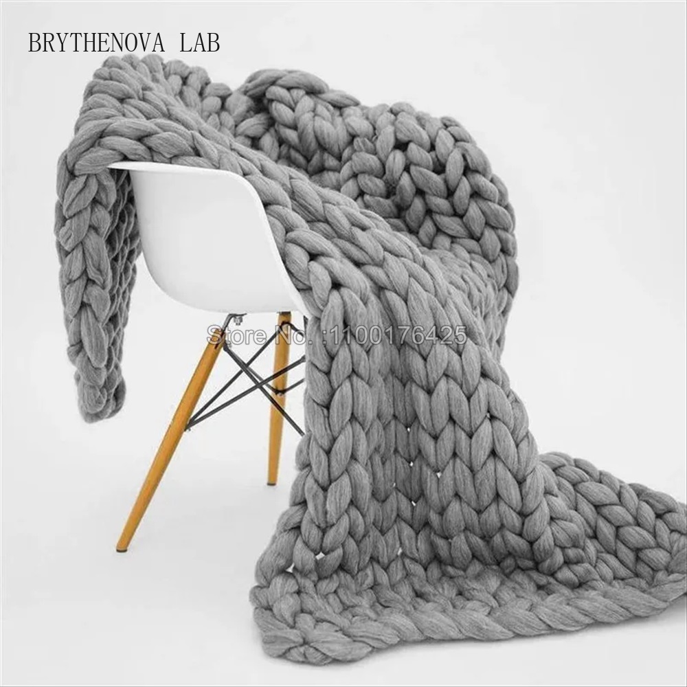 Throw Blanket Chunky Knit - بطانية محبوكة ناعمة رمادية اللون، سميكة