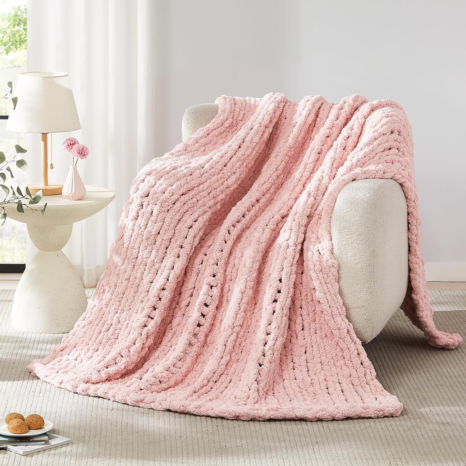 Throw Blanket Chunky Knit - مكتنزة بطانية متماسكة رمي الشنيل مكتنزة
