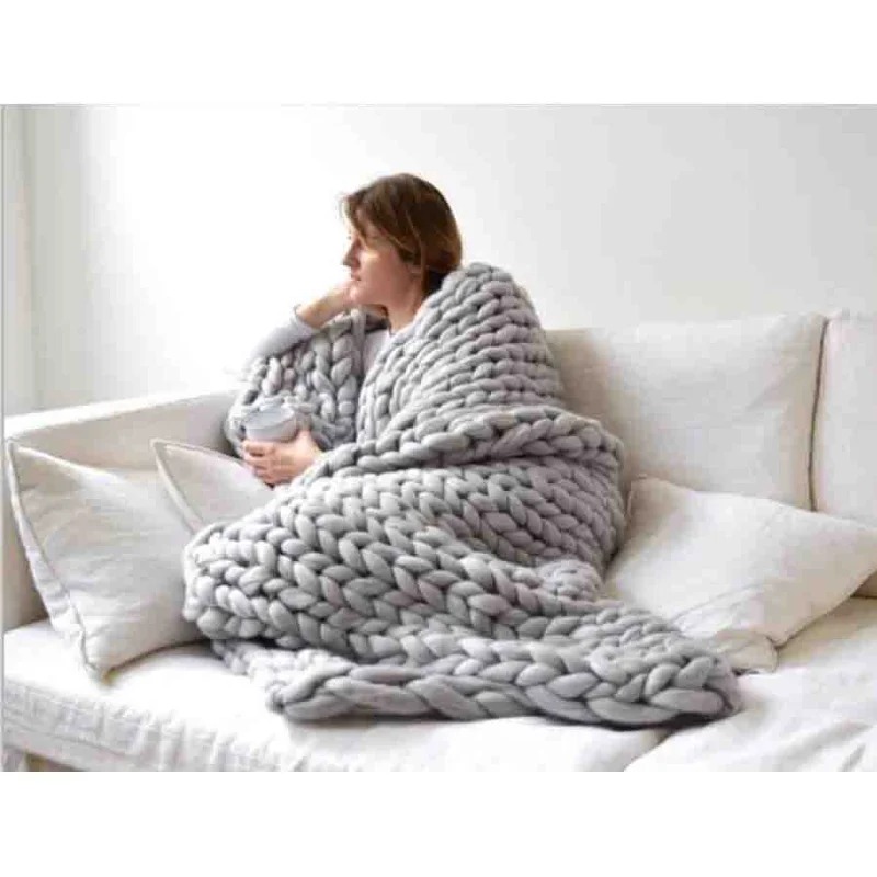 موضة بطانية صوف مكتنزة سميكة ك - مراجعة Throw Blanket Chunky Knit وسعره