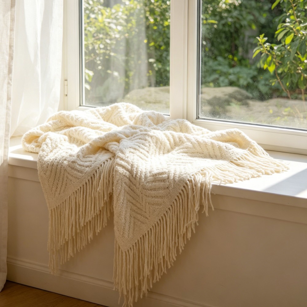 بطانية فاخرة سميكة بلون كريمي، - مراجعة Throw Blanket Chunky Knit وسعره
