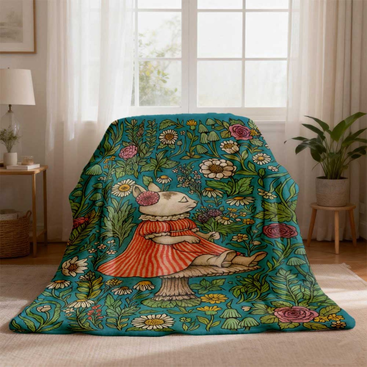 بطانية زخرفية بنقشة أرنب زهرية - مراجعة Throw Blanket Chunky Knit وسعره